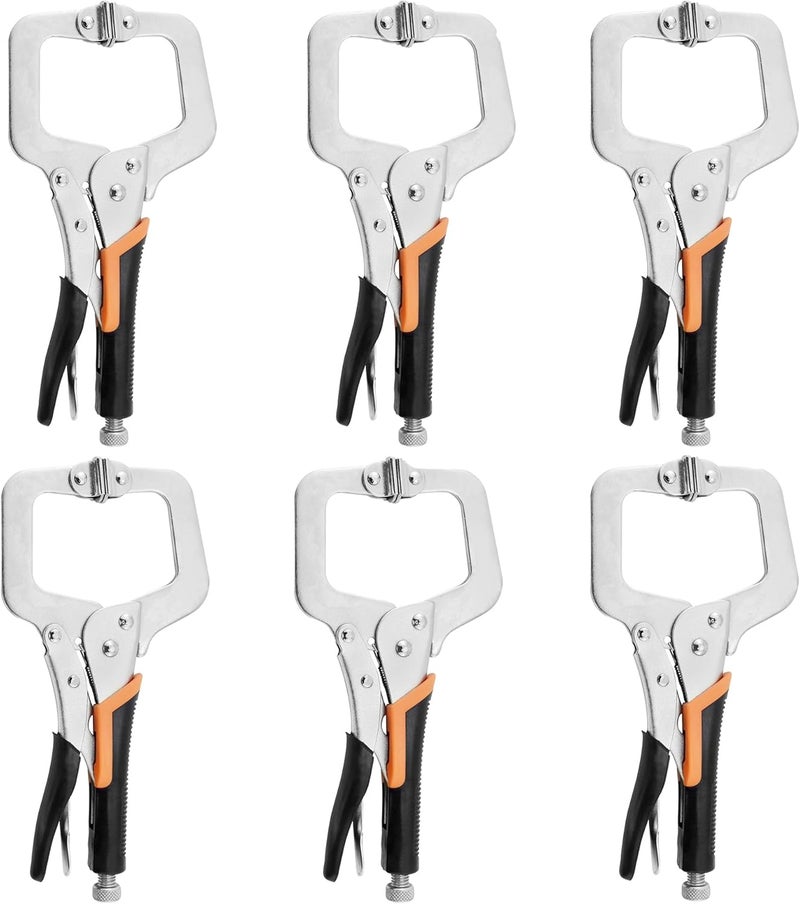 SOLUDE 6-Inch C-Clamp Locking Pliers,Heavy Duty Vise Grip Welding Clamp With Swivel Pads for Woodworking,Home,Metalworking,Auto Repair(6 Pack) - Image 1